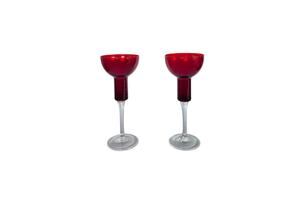 Vintage Red Cranberry Glass Candle Holders Tall Red Christmas Holiday Set of 2